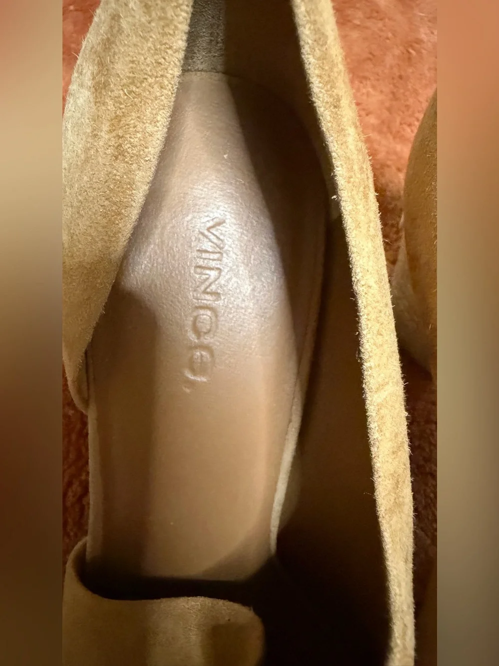Vince Made in Italy Suede Peep Toe Espadrille Block Heels Tan 6.5M